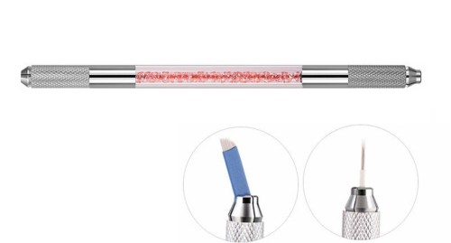 Double-sided pen with zircons for microblading - feathering method