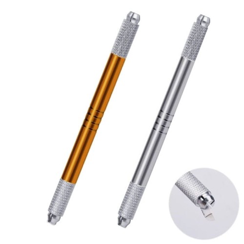 Double-sided pen for microblading - feathering method